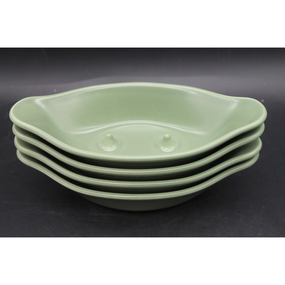 Set of 4 Pfaltzgraff Naturewood Sage Green Potato Baker Dishes USA Stoneware
